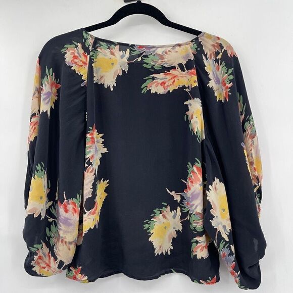 Anthropologie Lil Multicolor First Hints Floral Printed Silk Blouse Size 4 - Picture 5 of 5